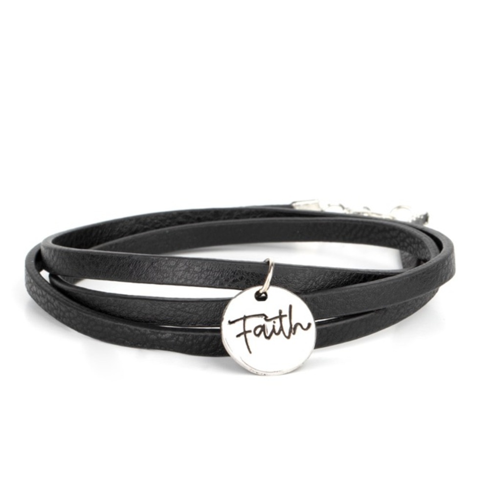 Wonderfully Worded - Black “Faith” Wrap Bracelet